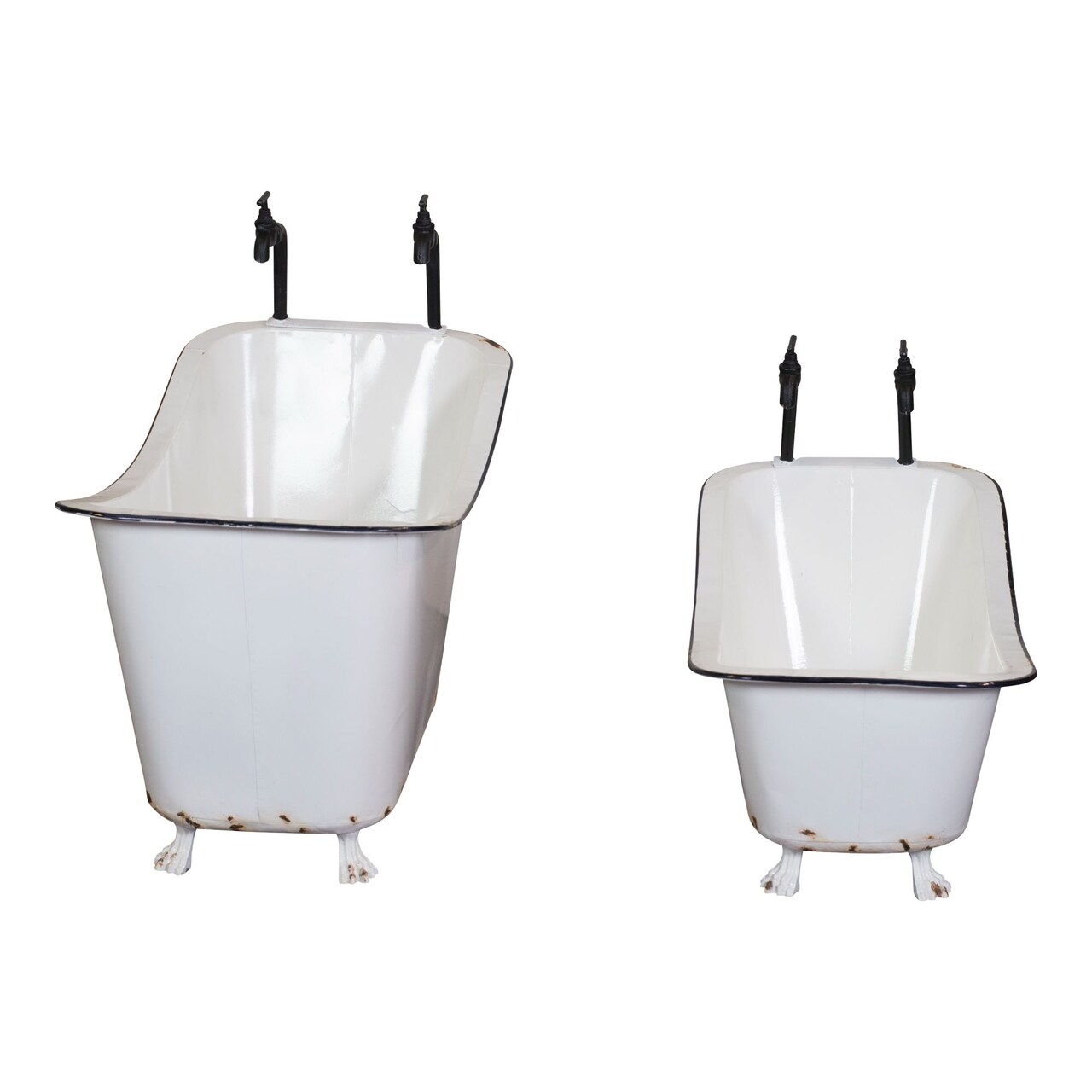 Creative Design Set of 2 White and Black Antique Wash Tub Outdoor Planters 27.5"